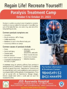 On the Occasion of World Stroke/Paralysis Day JSS Ayurveda Hospital has organized a “Paralysis Treatment Camp” - From 05th to 31st October 2023.